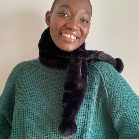 Unreal Fur Faux Fur Pom Pom Winter Scarf - Black - NWT - Picture 2 of 5